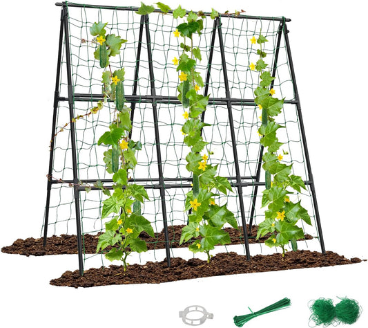 47.2"x47.2" Adjustable A-Frame Cucumber Trellis for Garden Vegetable Trellis, Metal Garden Trellis Arch Plant Grow Support Frame for Climbing Plants Support Vegetable Flower Fruits Vine