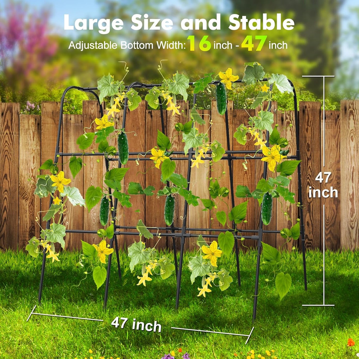 47.2"x47.2" Adjustable A-Frame Cucumber Trellis for Garden Vegetable Trellis, Metal Garden Trellis Arch Plant Grow Support Frame for Climbing Plants Support Vegetable Flower Fruits Vine