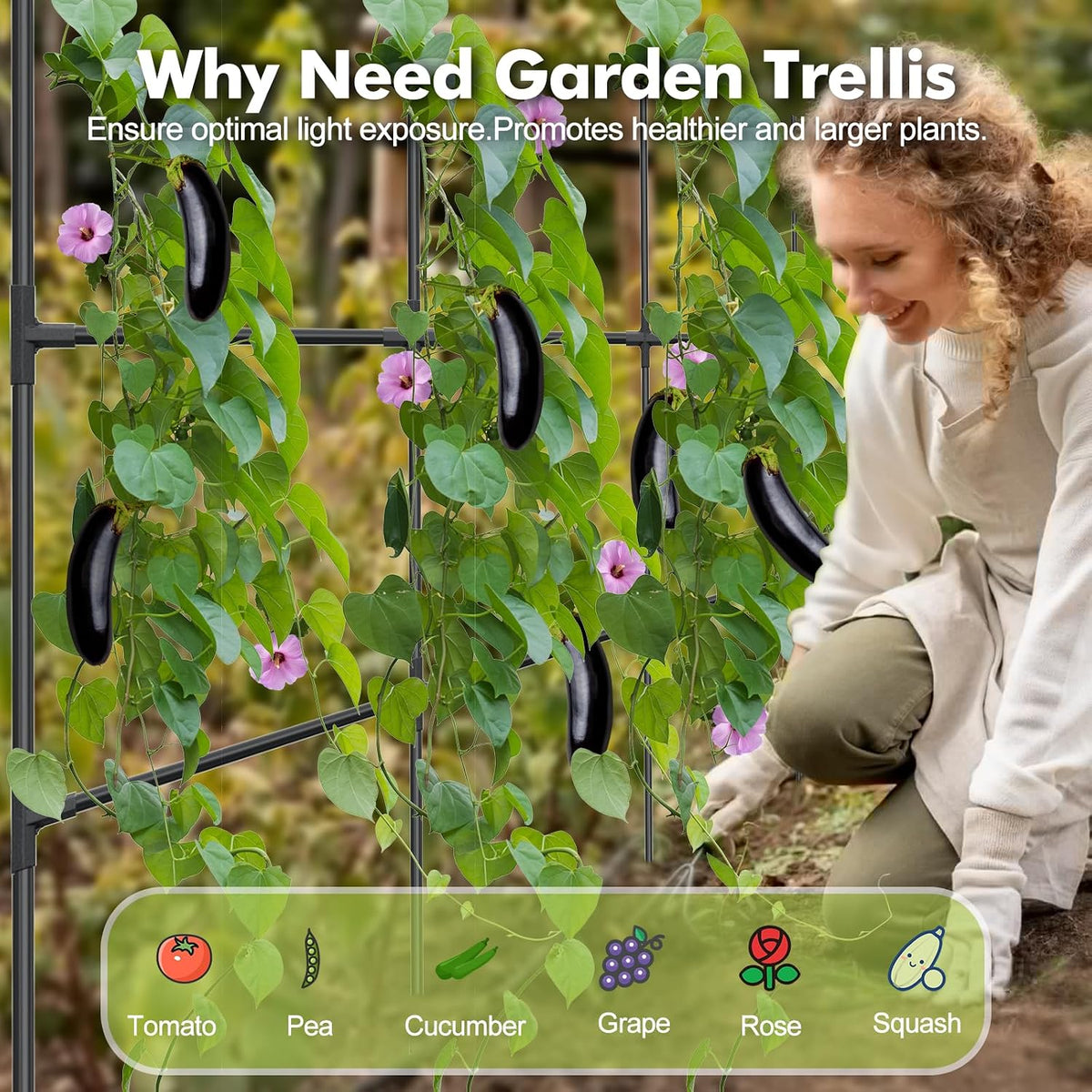 47.2"x47.2" Adjustable A-Frame Cucumber Trellis for Garden Vegetable Trellis, Metal Garden Trellis Arch Plant Grow Support Frame for Climbing Plants Support Vegetable Flower Fruits Vine
