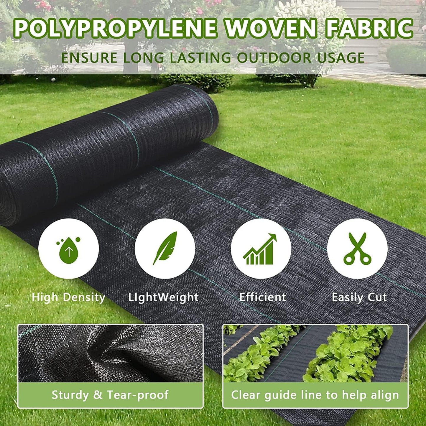 3ftx50ft Weed Barrier Landscape Fabric Heavy Duty，Weed Block Gardening Ground Cover Mat, Weed Control Garden Cloth ，Woven Geotextile Fabric for Underlayment，Commercial Driveway Fabric