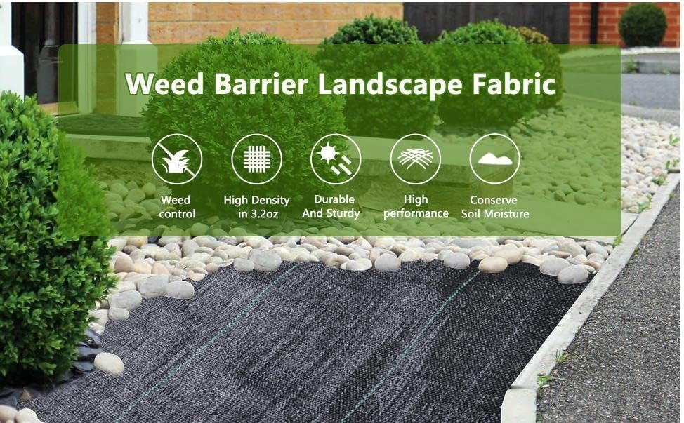 3ftx50ft Weed Barrier Landscape Fabric Heavy Duty，Weed Block Gardening Ground Cover Mat, Weed Control Garden Cloth ，Woven Geotextile Fabric for Underlayment，Commercial Driveway Fabric