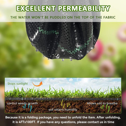 3ftx50ft Weed Barrier Landscape Fabric Heavy Duty，Weed Block Gardening Ground Cover Mat, Weed Control Garden Cloth ，Woven Geotextile Fabric for Underlayment，Commercial Driveway Fabric