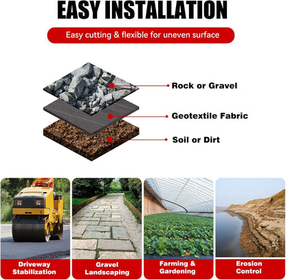 3ftx50ft Weed Barrier Landscape Fabric Heavy Duty，Weed Block Gardening Ground Cover Mat, Weed Control Garden Cloth ，Woven Geotextile Fabric for Underlayment，Commercial Driveway Fabric