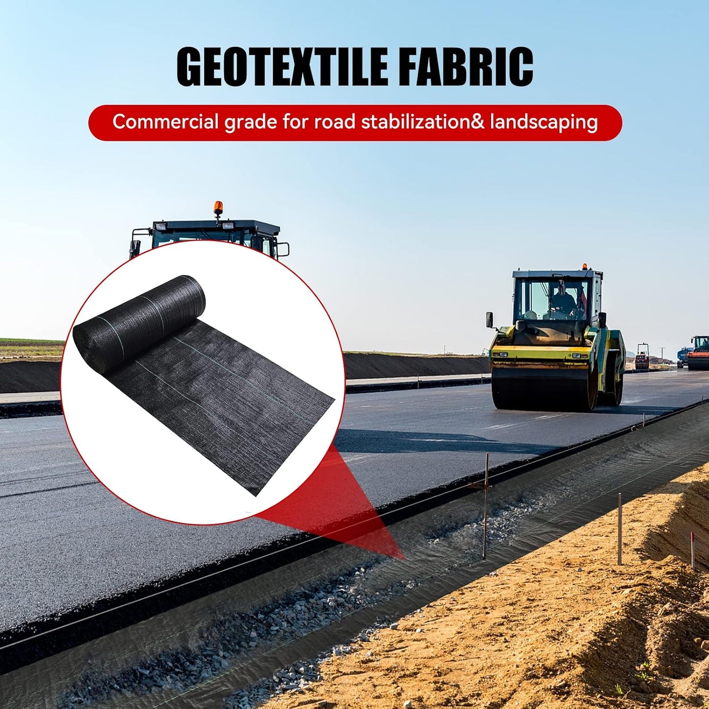3ftx50ft Weed Barrier Landscape Fabric Heavy Duty，Weed Block Gardening Ground Cover Mat, Weed Control Garden Cloth ，Woven Geotextile Fabric for Underlayment，Commercial Driveway Fabric