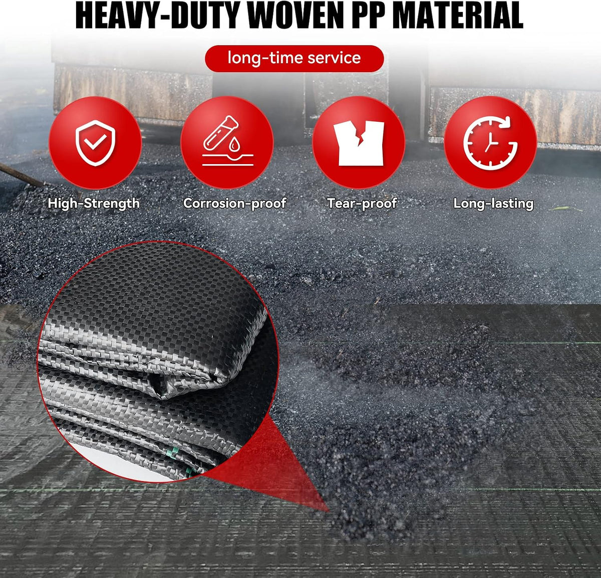 3ftx50ft Weed Barrier Landscape Fabric Heavy Duty，Weed Block Gardening Ground Cover Mat, Weed Control Garden Cloth ，Woven Geotextile Fabric for Underlayment，Commercial Driveway Fabric
