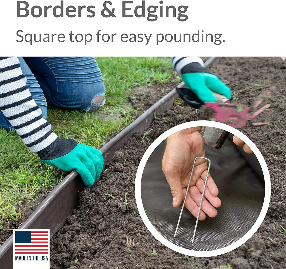 Garden Stakes 6 Inch 11 Gauge Galvanized Steel Landscape Staples, Heavy Duty Landscape Fabric Stakes 200 Pack for Weed Barrier, Sod, Edging, Fencing and Drip Irrigation Made in USA
