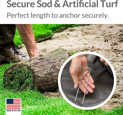 Garden Stakes 6 Inch 11 Gauge Galvanized Steel Landscape Staples, Heavy Duty Landscape Fabric Stakes 200 Pack for Weed Barrier, Sod, Edging, Fencing and Drip Irrigation Made in USA