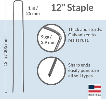 Garden Stakes 6 Inch 11 Gauge Galvanized Steel Landscape Staples, Heavy Duty Landscape Fabric Stakes 200 Pack for Weed Barrier, Sod, Edging, Fencing and Drip Irrigation Made in USA