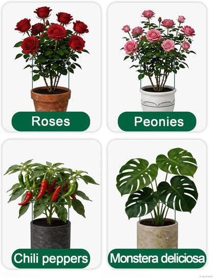 12 Pack Plant Support Stakes, 10" W x 16" H Metal Peony Cages and Supports, Green Half Round Garden Plant Support Ring for Outdoor Indoor Plants, Rose, Hydrangea, Tomato, Snake Plant