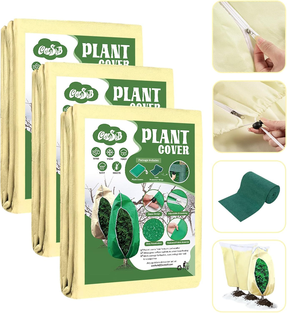 3 Packs Plant Covers Freeze Protection, 47 x 70 Inch 2.47oz/yd² Frost Cloth Shrub Covers with Zipper and Drawstring, Plant Blankets Tree Covers for Outdoor Winter Frost Cold Weather Yellow