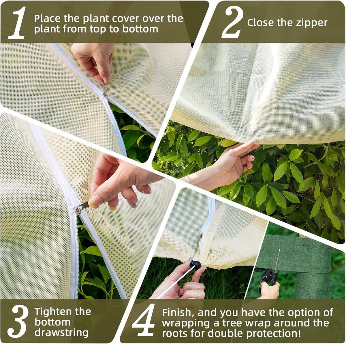 3 Packs Plant Covers Freeze Protection, 47 x 70 Inch 2.47oz/yd² Frost Cloth Shrub Covers with Zipper and Drawstring, Plant Blankets Tree Covers for Outdoor Winter Frost Cold Weather Yellow