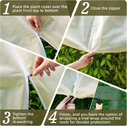3 Packs Plant Covers Freeze Protection, 47 x 70 Inch 2.47oz/yd² Frost Cloth Shrub Covers with Zipper and Drawstring, Plant Blankets Tree Covers for Outdoor Winter Frost Cold Weather Yellow