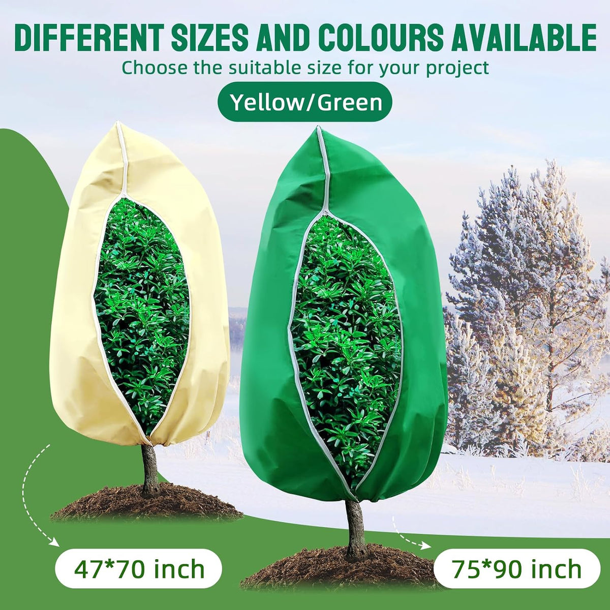 3 Packs Plant Covers Freeze Protection, 47 x 70 Inch 2.47oz/yd² Frost Cloth Shrub Covers with Zipper and Drawstring, Plant Blankets Tree Covers for Outdoor Winter Frost Cold Weather Yellow