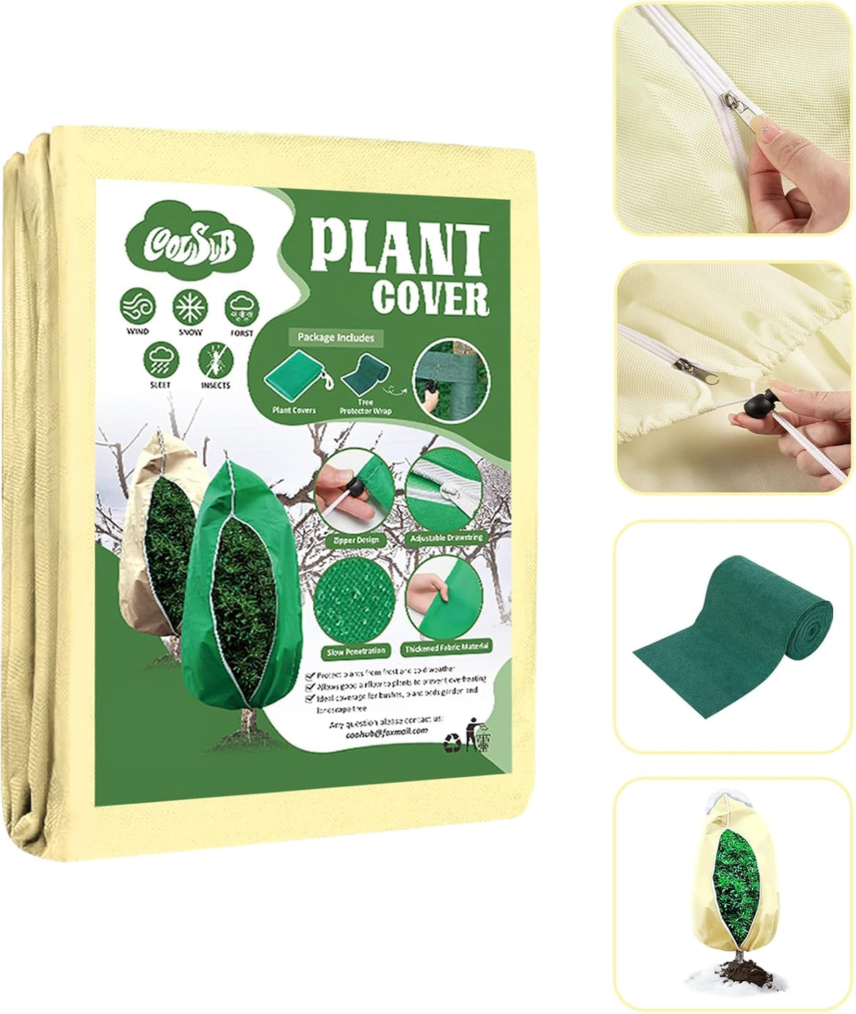 3 Packs Plant Covers Freeze Protection, 47 x 70 Inch 2.47oz/yd² Frost Cloth Shrub Covers with Zipper and Drawstring, Plant Blankets Tree Covers for Outdoor Winter Frost Cold Weather Yellow