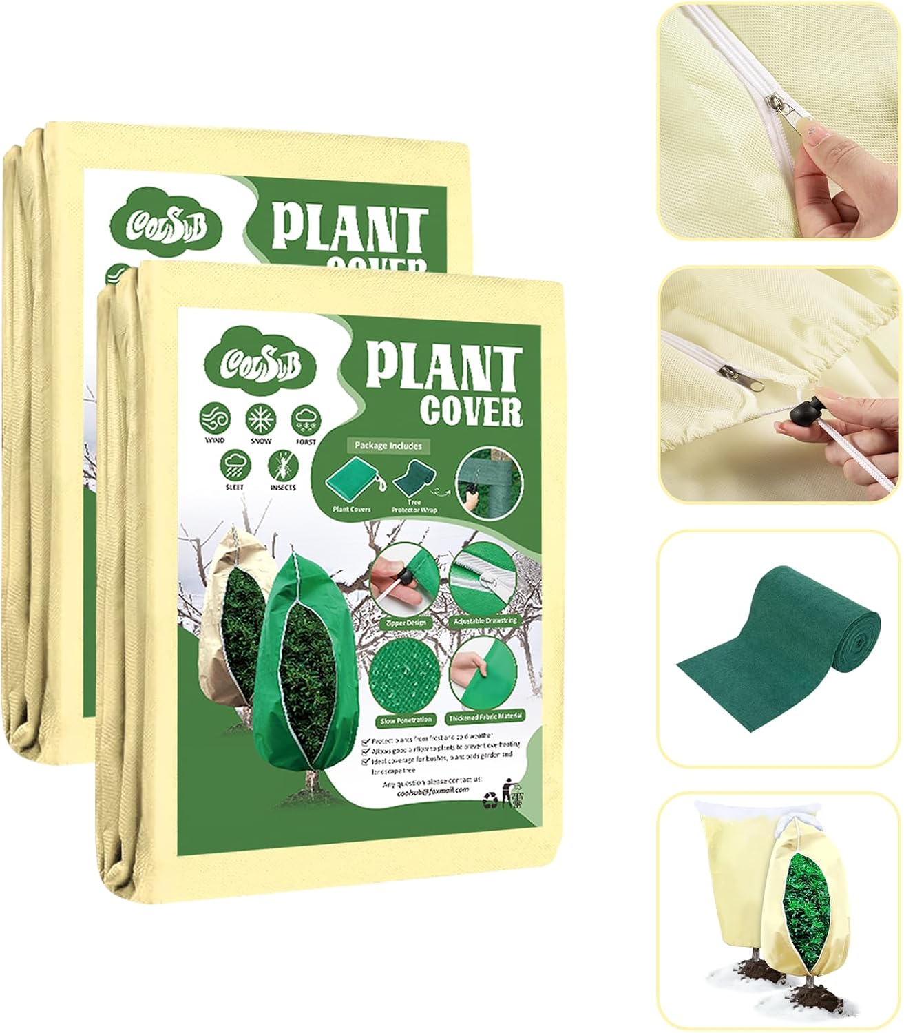 3 Packs Plant Covers Freeze Protection, 47 x 70 Inch 2.47oz/yd² Frost Cloth Shrub Covers with Zipper and Drawstring, Plant Blankets Tree Covers for Outdoor Winter Frost Cold Weather Yellow