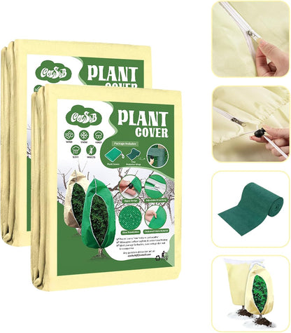 3 Packs Plant Covers Freeze Protection, 47 x 70 Inch 2.47oz/yd² Frost Cloth Shrub Covers with Zipper and Drawstring, Plant Blankets Tree Covers for Outdoor Winter Frost Cold Weather Yellow