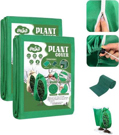 3 Packs Plant Covers Freeze Protection, 47 x 70 Inch 2.47oz/yd² Frost Cloth Shrub Covers with Zipper and Drawstring, Plant Blankets Tree Covers for Outdoor Winter Frost Cold Weather Yellow