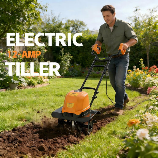 Electric Garden Tiller Cultivator, 14 Inch 12 Amp Corded Tiller for Gardening with Foldable Handle, 4 Steel Tines, Garden Rototiller for Lawn Yard Soil Cultivation