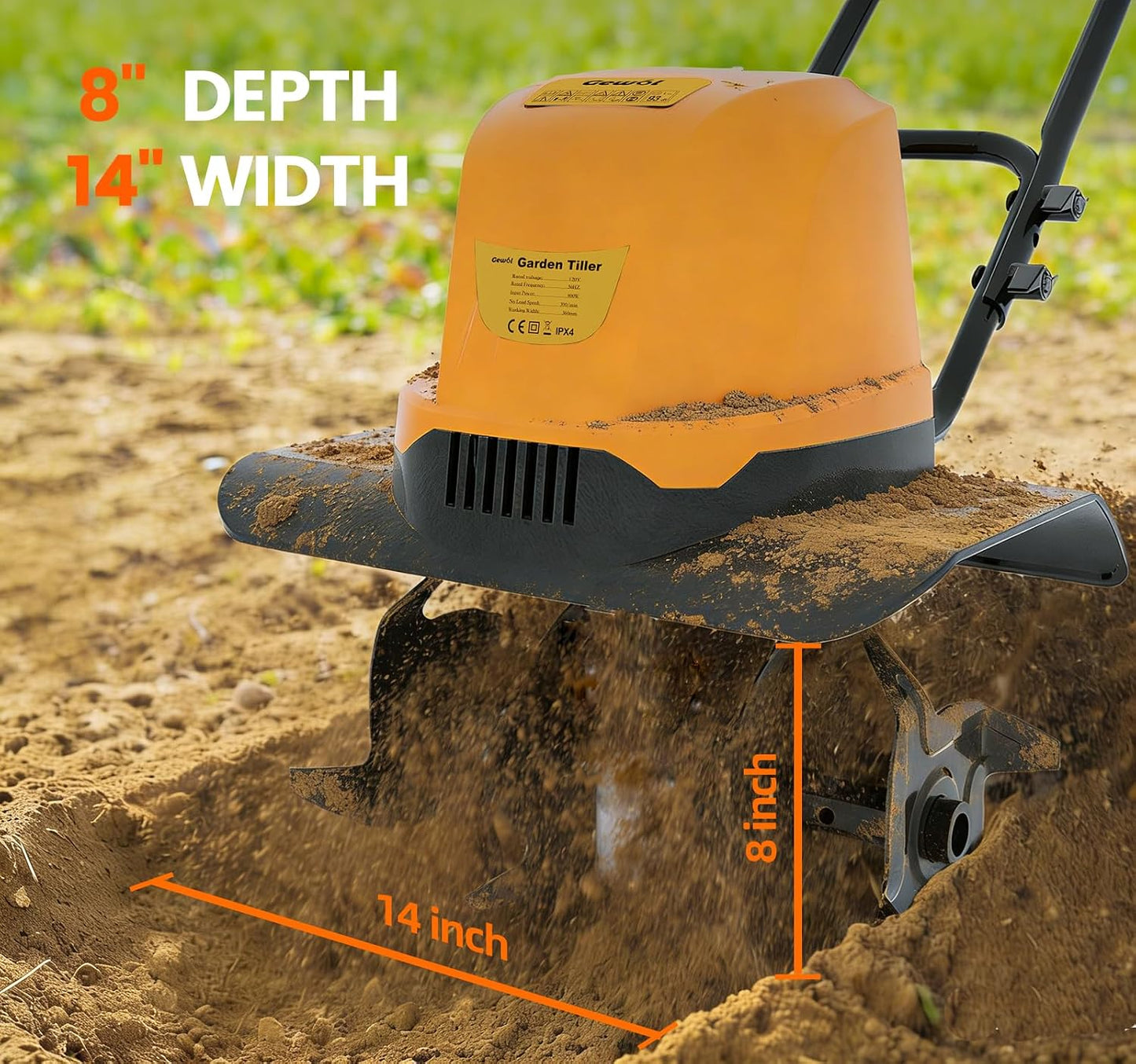 Electric Garden Tiller Cultivator, 14 Inch 12 Amp Corded Tiller for Gardening with Foldable Handle, 4 Steel Tines, Garden Rototiller for Lawn Yard Soil Cultivation