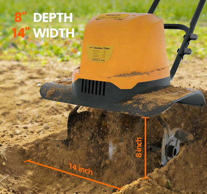 Electric Garden Tiller Cultivator, 14 Inch 12 Amp Corded Tiller for Gardening with Foldable Handle, 4 Steel Tines, Garden Rototiller for Lawn Yard Soil Cultivation