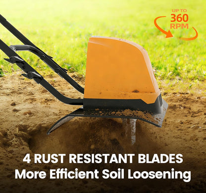 Electric Garden Tiller Cultivator, 14 Inch 12 Amp Corded Tiller for Gardening with Foldable Handle, 4 Steel Tines, Garden Rototiller for Lawn Yard Soil Cultivation