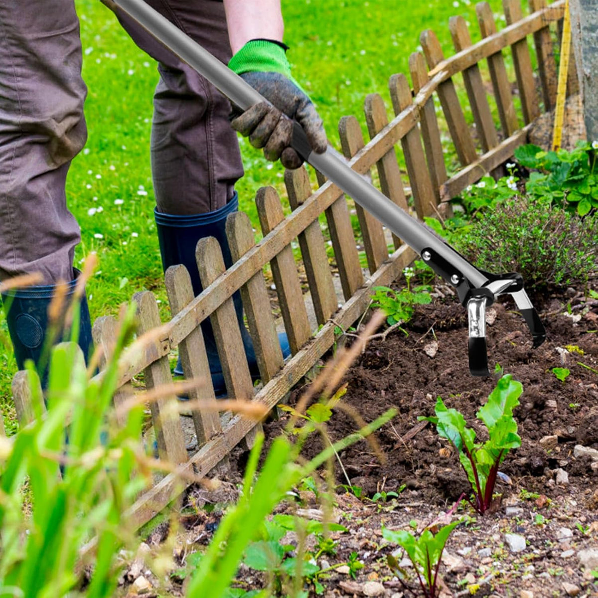 Action Hoe for Weeding Stirrup Hoe Tools for Garden with Adjustable 36-66 Inch Scuffle Loop Hoe Gardening Weeder Cultivator Durable Handle Weeding Rake with Cushioned Grip
