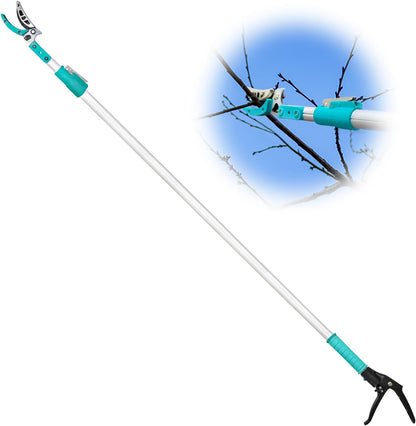 Tree Pruner Extendable, Tree Trimmers Long Handle Pruner, Extra Length to 10ft, Telescopic Pole Pruner with Rotate Head, Smooth Clean Cut, Ideal For Removing High Branches and Fruit Picking
