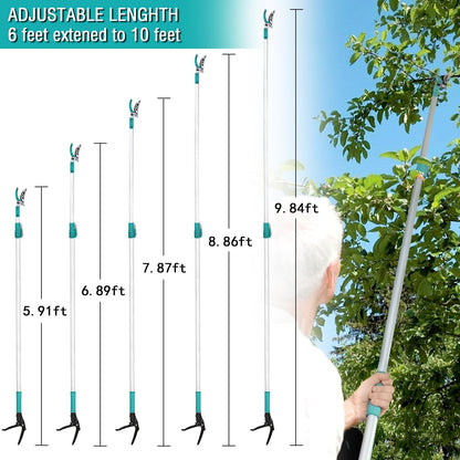 Tree Pruner Extendable, Tree Trimmers Long Handle Pruner, Extra Length to 10ft, Telescopic Pole Pruner with Rotate Head, Smooth Clean Cut, Ideal For Removing High Branches and Fruit Picking