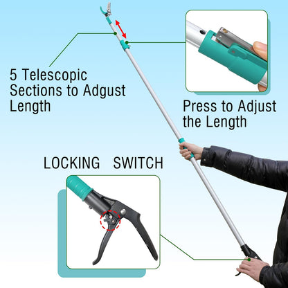 Tree Pruner Extendable, Tree Trimmers Long Handle Pruner, Extra Length to 10ft, Telescopic Pole Pruner with Rotate Head, Smooth Clean Cut, Ideal For Removing High Branches and Fruit Picking