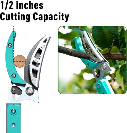 Tree Pruner Extendable, Tree Trimmers Long Handle Pruner, Extra Length to 10ft, Telescopic Pole Pruner with Rotate Head, Smooth Clean Cut, Ideal For Removing High Branches and Fruit Picking
