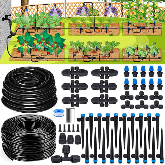 240FT Drip Irrigation System Kits, Quick Connect Automatic Garden Watering System for Raised Bed, Potted Plants, Lawn, Greenhouse with 1/2 inch Hose 1/4 inch Tubing and Accessories