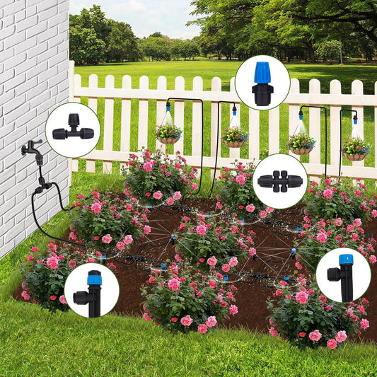 240FT Drip Irrigation System Kits, Quick Connect Automatic Garden Watering System for Raised Bed, Potted Plants, Lawn, Greenhouse with 1/2 inch Hose 1/4 inch Tubing and Accessories