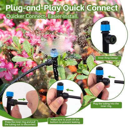 240FT Drip Irrigation System Kits, Quick Connect Automatic Garden Watering System for Raised Bed, Potted Plants, Lawn, Greenhouse with 1/2 inch Hose 1/4 inch Tubing and Accessories