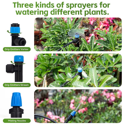 240FT Drip Irrigation System Kits, Quick Connect Automatic Garden Watering System for Raised Bed, Potted Plants, Lawn, Greenhouse with 1/2 inch Hose 1/4 inch Tubing and Accessories