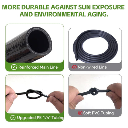240FT Drip Irrigation System Kits, Quick Connect Automatic Garden Watering System for Raised Bed, Potted Plants, Lawn, Greenhouse with 1/2 inch Hose 1/4 inch Tubing and Accessories