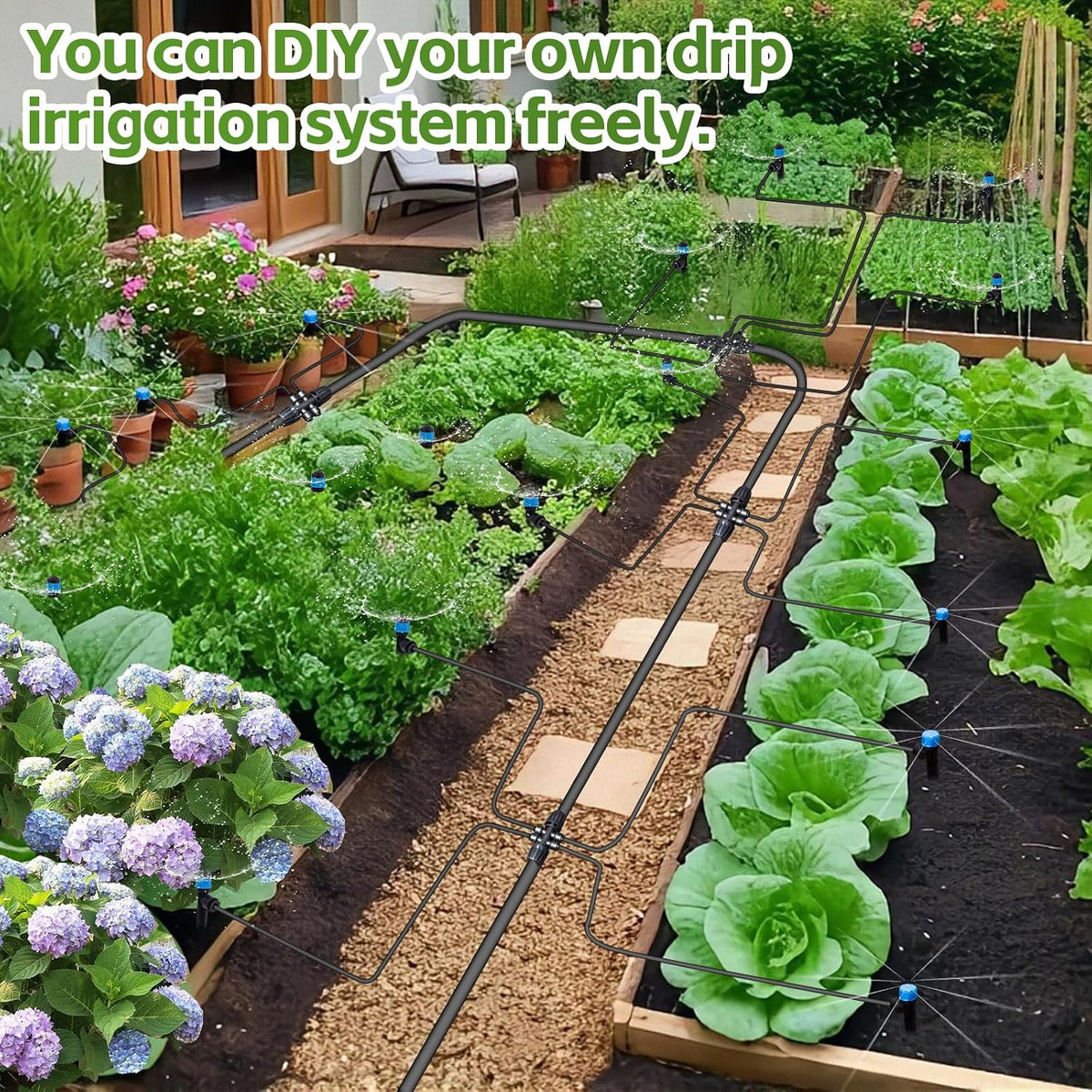 240FT Drip Irrigation System Kits, Quick Connect Automatic Garden Watering System for Raised Bed, Potted Plants, Lawn, Greenhouse with 1/2 inch Hose 1/4 inch Tubing and Accessories