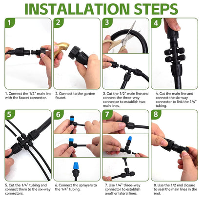 240FT Drip Irrigation System Kits, Quick Connect Automatic Garden Watering System for Raised Bed, Potted Plants, Lawn, Greenhouse with 1/2 inch Hose 1/4 inch Tubing and Accessories