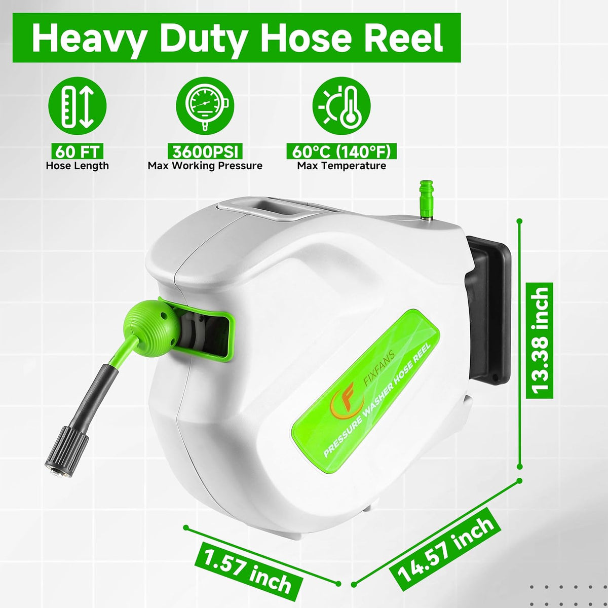 Pressure Washer Hose Reel with Hose, 1/4" × 65ft, Retractable