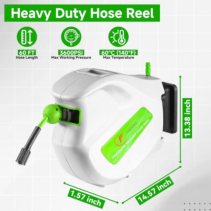 Pressure Washer Hose Reel with Hose, 1/4" × 65ft, Retractable