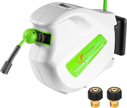 Pressure Washer Hose Reel with Hose, 1/4" × 65ft, Retractable