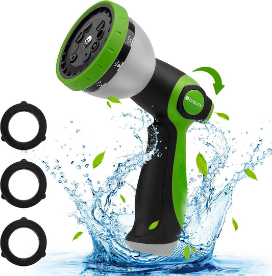 Water Hose Nozzle Sprayer, Hand Sprayer with 10 Watering Patterns and On Off Valve Thumb Control, High Pressure Garden Hose Spray Nozzle for Watering Plants, Car Wash and Showering Pets (Green)