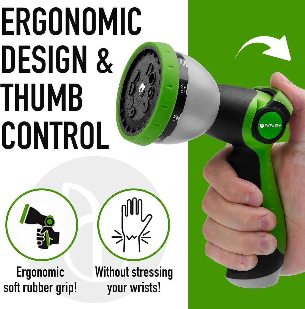 Water Hose Nozzle Sprayer, Hand Sprayer with 10 Watering Patterns and On Off Valve Thumb Control, High Pressure Garden Hose Spray Nozzle for Watering Plants, Car Wash and Showering Pets (Green)
