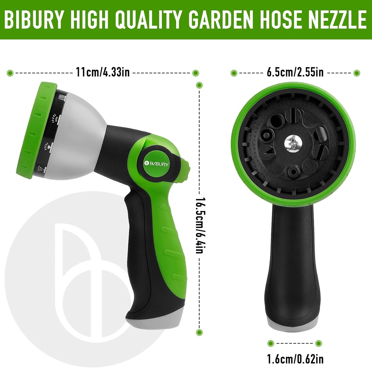 Water Hose Nozzle Sprayer, Hand Sprayer with 10 Watering Patterns and On Off Valve Thumb Control, High Pressure Garden Hose Spray Nozzle for Watering Plants, Car Wash and Showering Pets (Green)