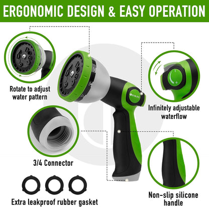 Water Hose Nozzle Sprayer, Hand Sprayer with 10 Watering Patterns and On Off Valve Thumb Control, High Pressure Garden Hose Spray Nozzle for Watering Plants, Car Wash and Showering Pets (Green)