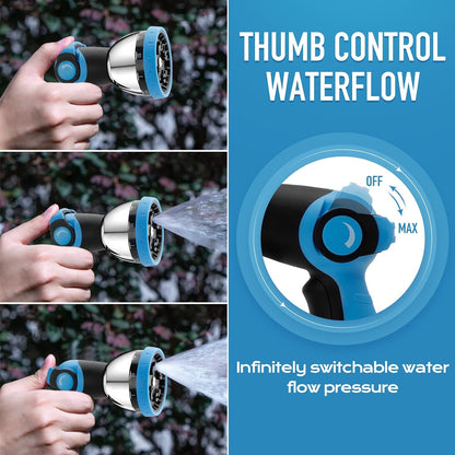 Water Hose Nozzle Sprayer, Hand Sprayer with 10 Watering Patterns and On Off Valve Thumb Control, High Pressure Garden Hose Spray Nozzle for Watering Plants, Car Wash and Showering Pets (Green)
