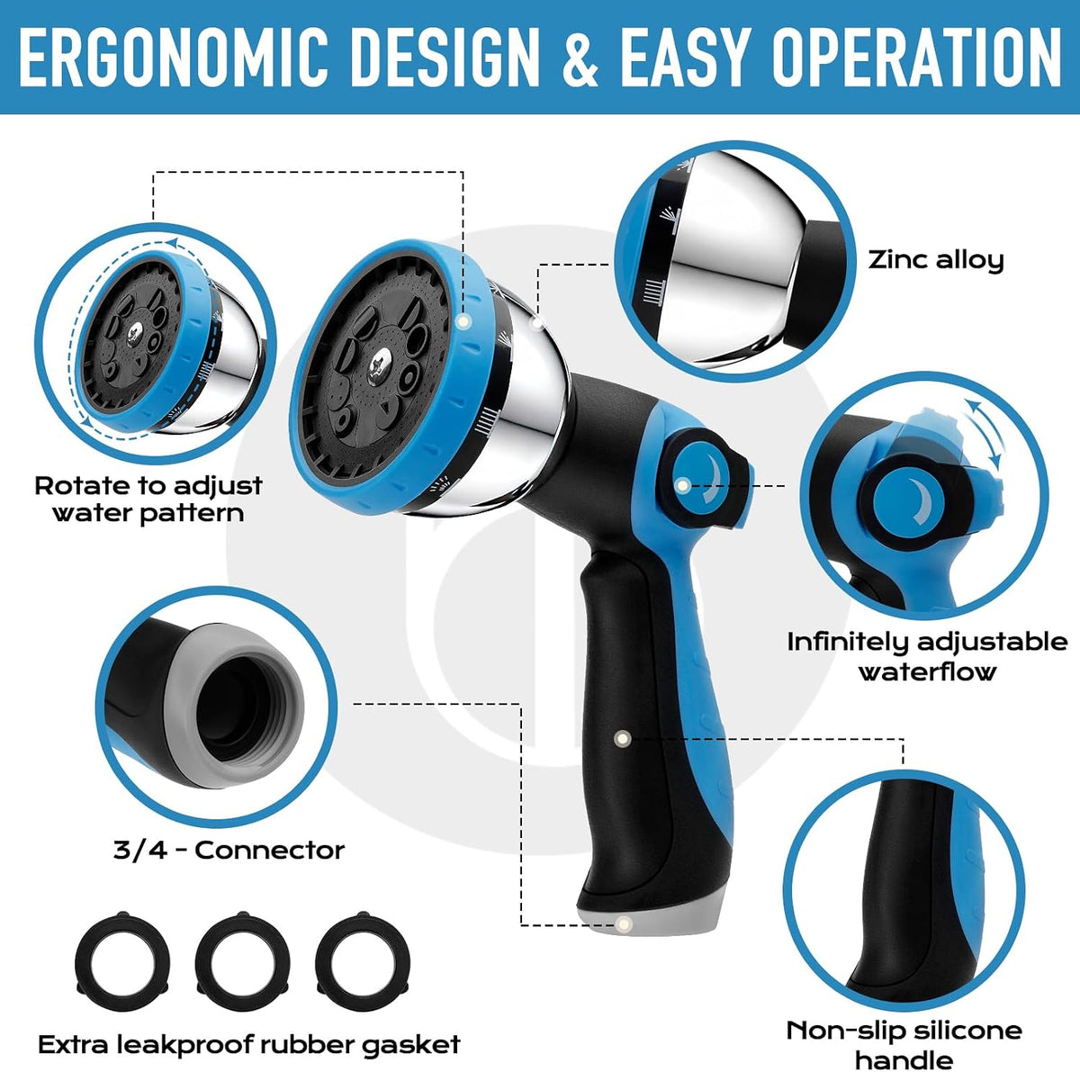 Water Hose Nozzle Sprayer, Hand Sprayer with 10 Watering Patterns and On Off Valve Thumb Control, High Pressure Garden Hose Spray Nozzle for Watering Plants, Car Wash and Showering Pets (Green)