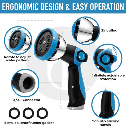 Water Hose Nozzle Sprayer, Hand Sprayer with 10 Watering Patterns and On Off Valve Thumb Control, High Pressure Garden Hose Spray Nozzle for Watering Plants, Car Wash and Showering Pets (Green)