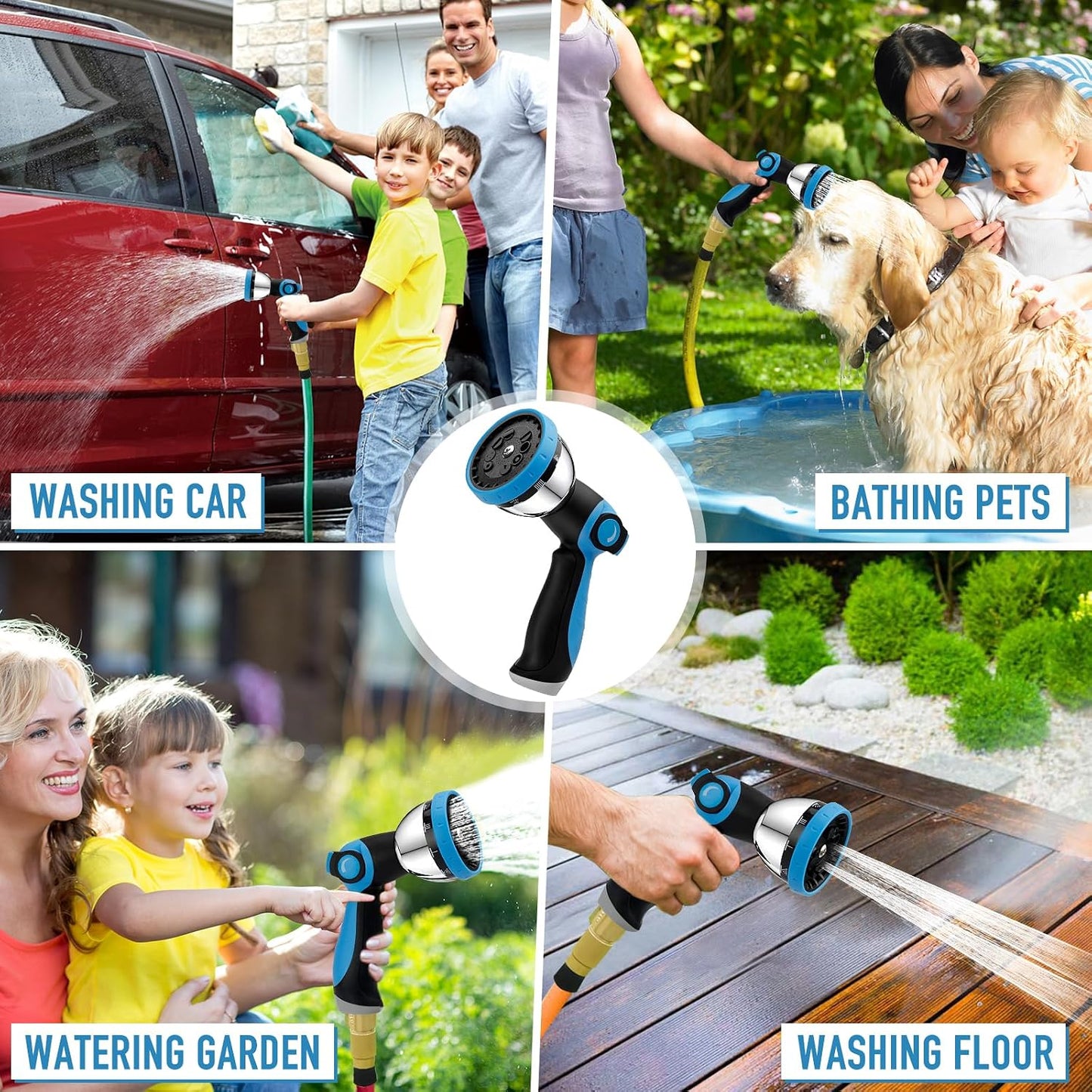 Water Hose Nozzle Sprayer, Hand Sprayer with 10 Watering Patterns and On Off Valve Thumb Control, High Pressure Garden Hose Spray Nozzle for Watering Plants, Car Wash and Showering Pets (Green)