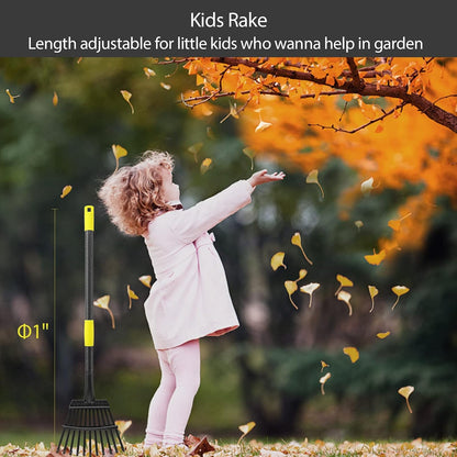 Leaf Rake for Gardening, Adjustable Metal Garden Rake for Leaves Long Handle 30-60", 11 Tines 9" Wide Small Lawn Collapsible Yard Adult Kids Rake for Camping Flower Beds Mulch Shrub