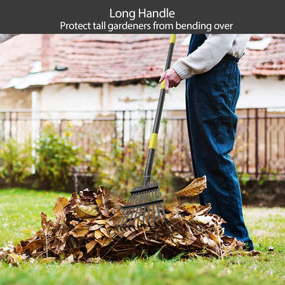 Leaf Rake for Gardening, Adjustable Metal Garden Rake for Leaves Long Handle 30-60", 11 Tines 9" Wide Small Lawn Collapsible Yard Adult Kids Rake for Camping Flower Beds Mulch Shrub